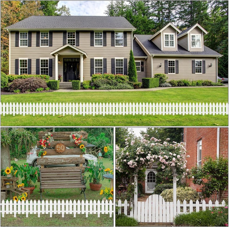 PLULON 24 Pieces Garden Fence with 24 Pieces Fence Insert White Plastic Fence Garden Picket Fence Edgings Lawn Flowerbeds Plant Borders Decorative Garden Yard - Image 5